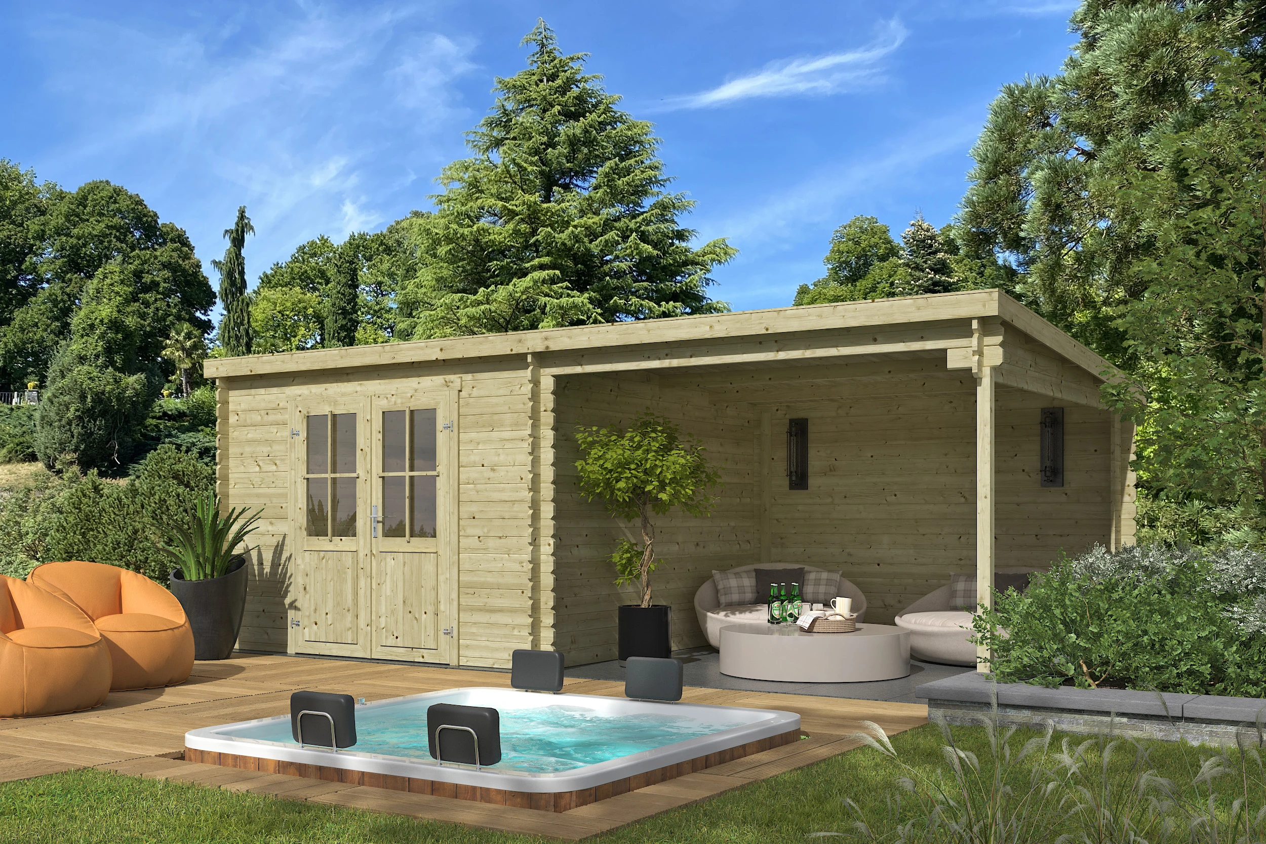 Outdoor Life Blokhut Orlando Groen Geïmpregneerd 581 x 292 cm - Afbeelding 2